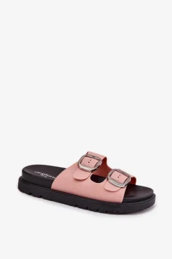 Klapki Damskie Z Klamrami Na Platformie Różowe Elamas