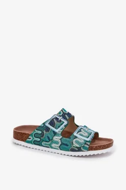 Klapki Damskie Z Klamrami I Brokatem S.Barski RB51-006 Zielone