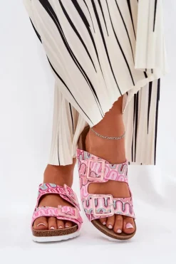 Klapki Damskie Z Klamrami I Brokatem S.Barski RB51-006 Różowe