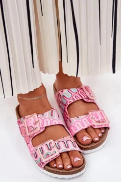 Klapki Damskie Z Klamrami I Brokatem S.Barski RB51-006 Różowe