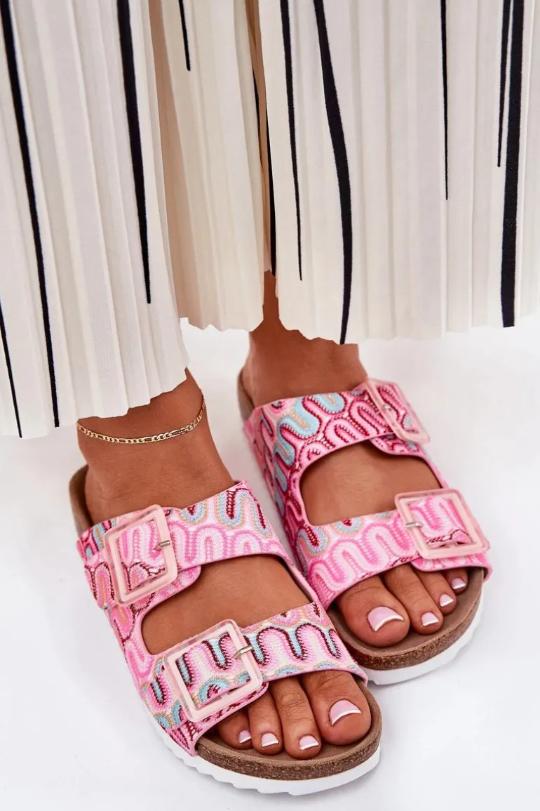 Klapki Damskie Z Klamrami I Brokatem S.Barski RB51-006 Różowe