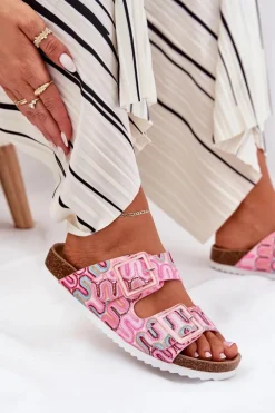 Klapki Damskie Z Klamrami I Brokatem S.Barski RB51-006 Różowe