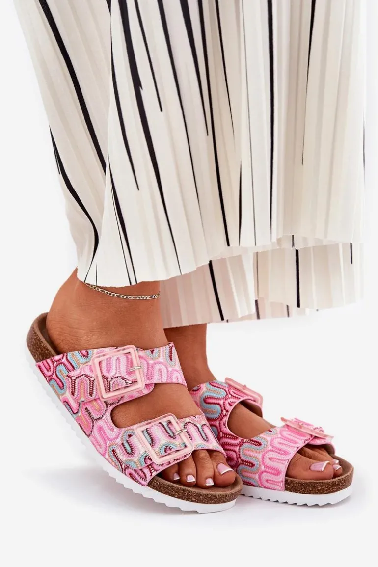 Klapki Damskie Z Klamrami I Brokatem S.Barski RB51-006 Różowe