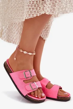 Klapki Damskie Z Klamrami Neonowy Róż Oliena