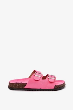 Klapki Damskie Z Klamrami Neonowy Róż Oliena