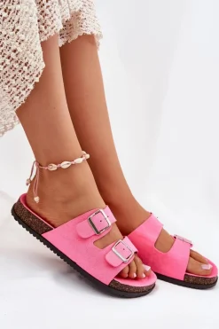 Klapki Damskie Z Klamrami Neonowy Róż Oliena