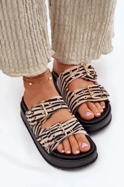 Klapki Damskie Z Klamrami Na Platformie Zebra Nilatha