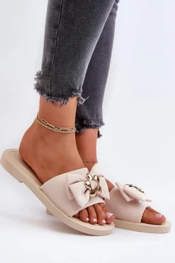 Klapki Damskie Z Kokardą Beżowe Arsicada