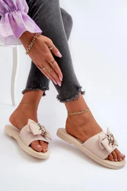 Klapki Damskie Z Kokardą Beżowe Arsicada