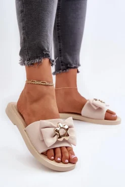 Klapki Damskie Z Kokardą Beżowe Arsicada