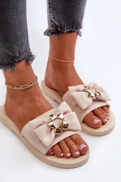 Klapki Damskie Z Kokardą Beżowe Arsicada