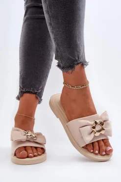 Klapki Damskie Z Kokardą Beżowe Arsicada