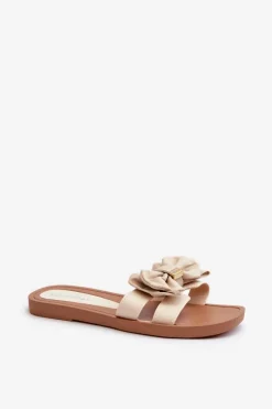Klapki Damskie Z Kokardą Beżowe Rivarina