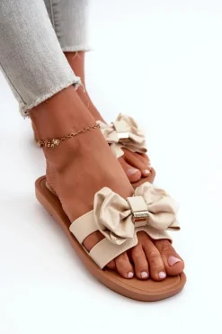 Klapki Damskie Z Kokardą Beżowe Rivarina