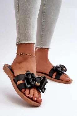 Klapki Damskie Z Kokardą Czarne Rivarina