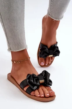 Klapki Damskie Z Kokardą Czarne Rivarina