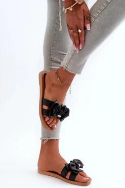 Klapki Damskie Z Kokardą Czarne Rivarina