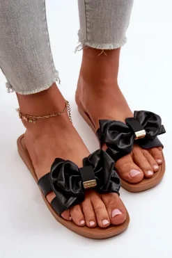 Klapki Damskie Z Kokardą Czarne Rivarina