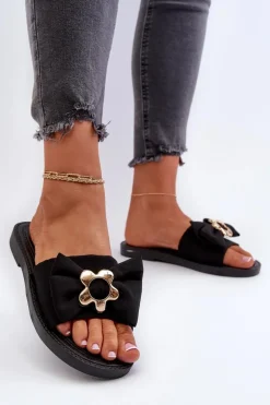 Klapki Damskie Z Kokardą Czarne Arsicada