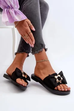 Klapki Damskie Z Kokardą Czarne Arsicada