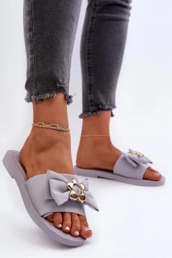 Klapki Damskie Z Kokardą Lawendowe Arsicada