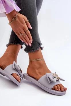 Klapki Damskie Z Kokardą Lawendowe Arsicada