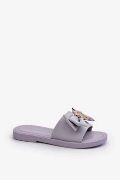 Klapki Damskie Z Kokardą Lawendowe Arsicada