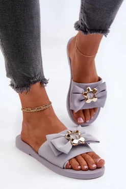 Klapki Damskie Z Kokardą Lawendowe Arsicada