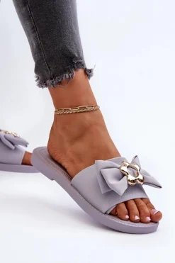 Klapki Damskie Z Kokardą Lawendowe Arsicada