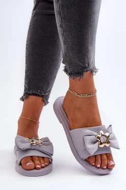 Klapki Damskie Z Kokardą Lawendowe Arsicada