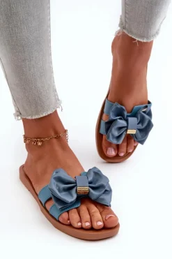 Klapki Damskie Z Kokardą Niebieskie Rivarina