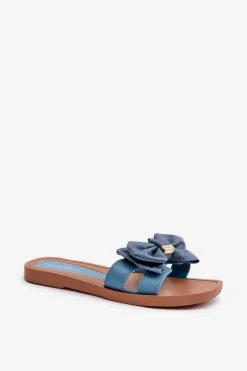 Klapki Damskie Z Kokardą Niebieskie Rivarina