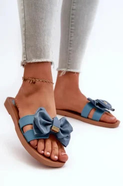 Klapki Damskie Z Kokardą Niebieskie Rivarina