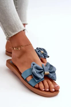 Klapki Damskie Z Kokardą Niebieskie Rivarina