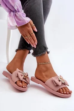 Klapki Damskie Z Kokardą Różowe Arsicada