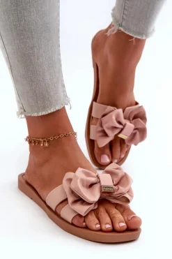 Klapki Damskie Z Kokardą Różowe Rivarina