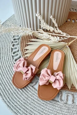 Klapki Damskie Z Kokardą Różowe Rivarina