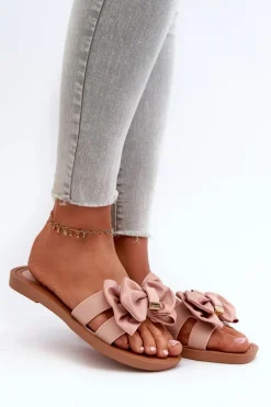 Klapki Damskie Z Kokardą Różowe Rivarina