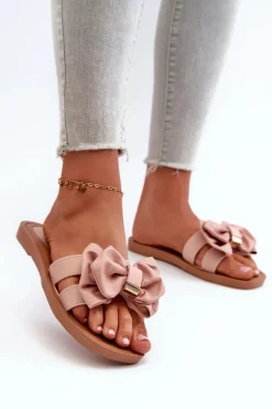 Klapki Damskie Z Kokardą Różowe Rivarina