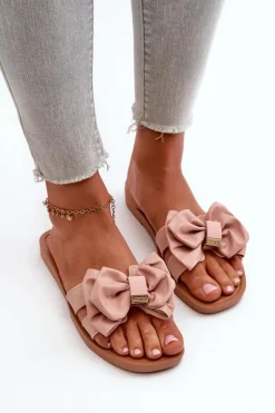 Klapki Damskie Z Kokardą Różowe Rivarina