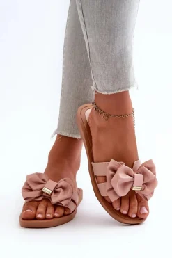 Klapki Damskie Z Kokardą Różowe Rivarina