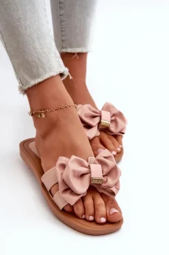 Klapki Damskie Z Kokardą Różowe Rivarina