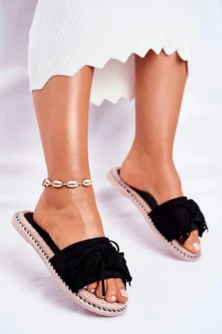 Klapki Damskie Z Kokardką Czarne Thailand