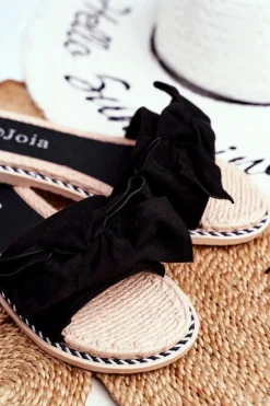 Klapki Damskie Z Kokardką Czarne Happiness