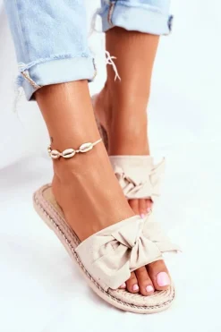 Klapki Damskie Z Kokardką Beżowe Happiness