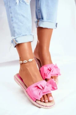 Klapki Damskie Z Kokardką Fuksja Neon Happiness