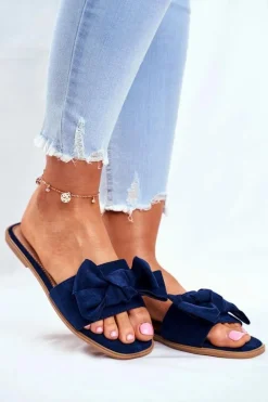 Klapki Damskie Z Kokardkami Granatowe Malaysia