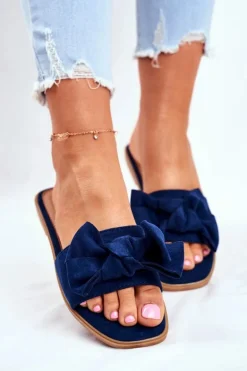 Klapki Damskie Z Kokardkami Granatowe Malaysia