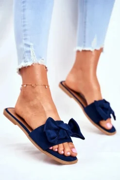 Klapki Damskie Z Kokardkami Granatowe Malaysia