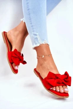 Klapki Damskie Z Kokardkami Czerwone Malaysia